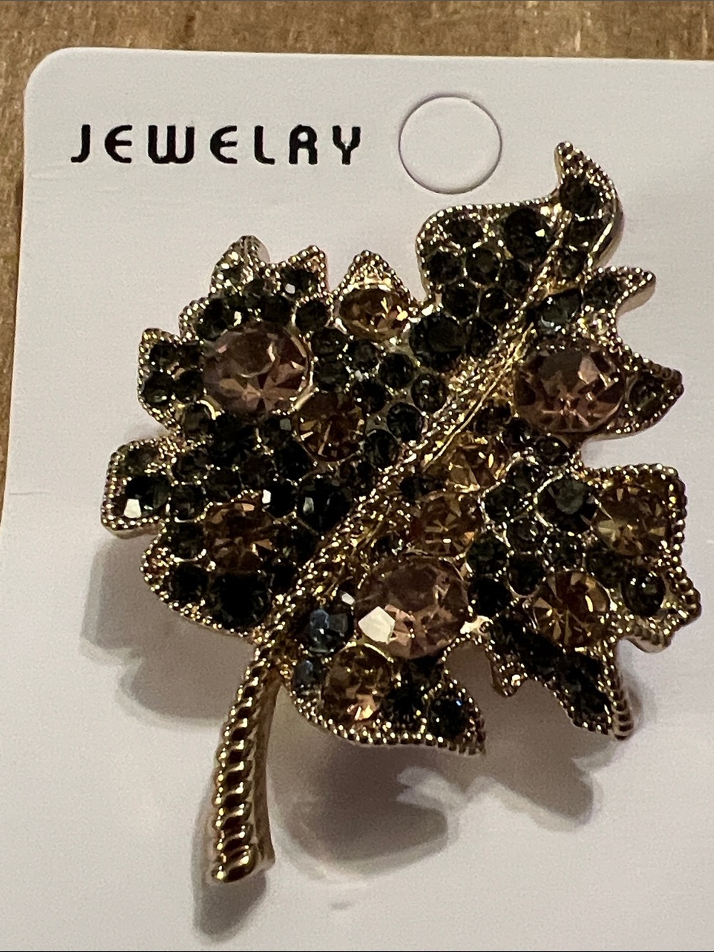 3/$18 Gold Leaf Brooch with Champagne and Black Crystals Lot 6071